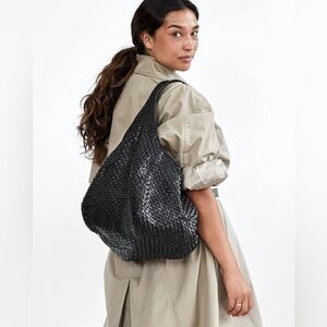 Clare V Bando Bag in Woven Black Leather